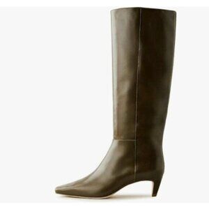 miss left Women Stretchy Knee High Boots Closed Square Toe Low Kitten Heels